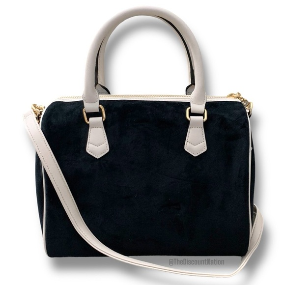 Juicy Couture Velour Heritage Satchel Purse Bag Black Liquorice/Angel NWT - Picture 4 of 13